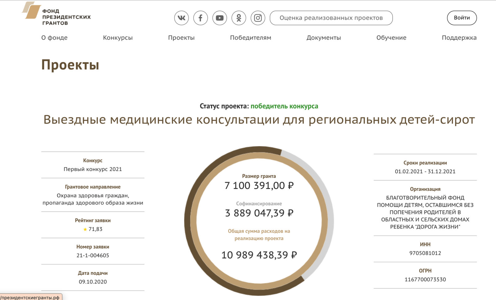 Победа в конкурсе президентских грантов